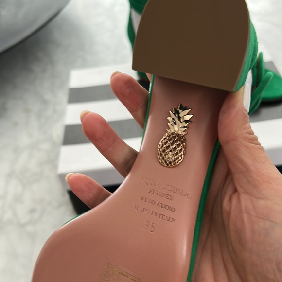 Authentic Aquazzura Suede 💯 goat skin Jasmine green sandals - Picture 4 of 13